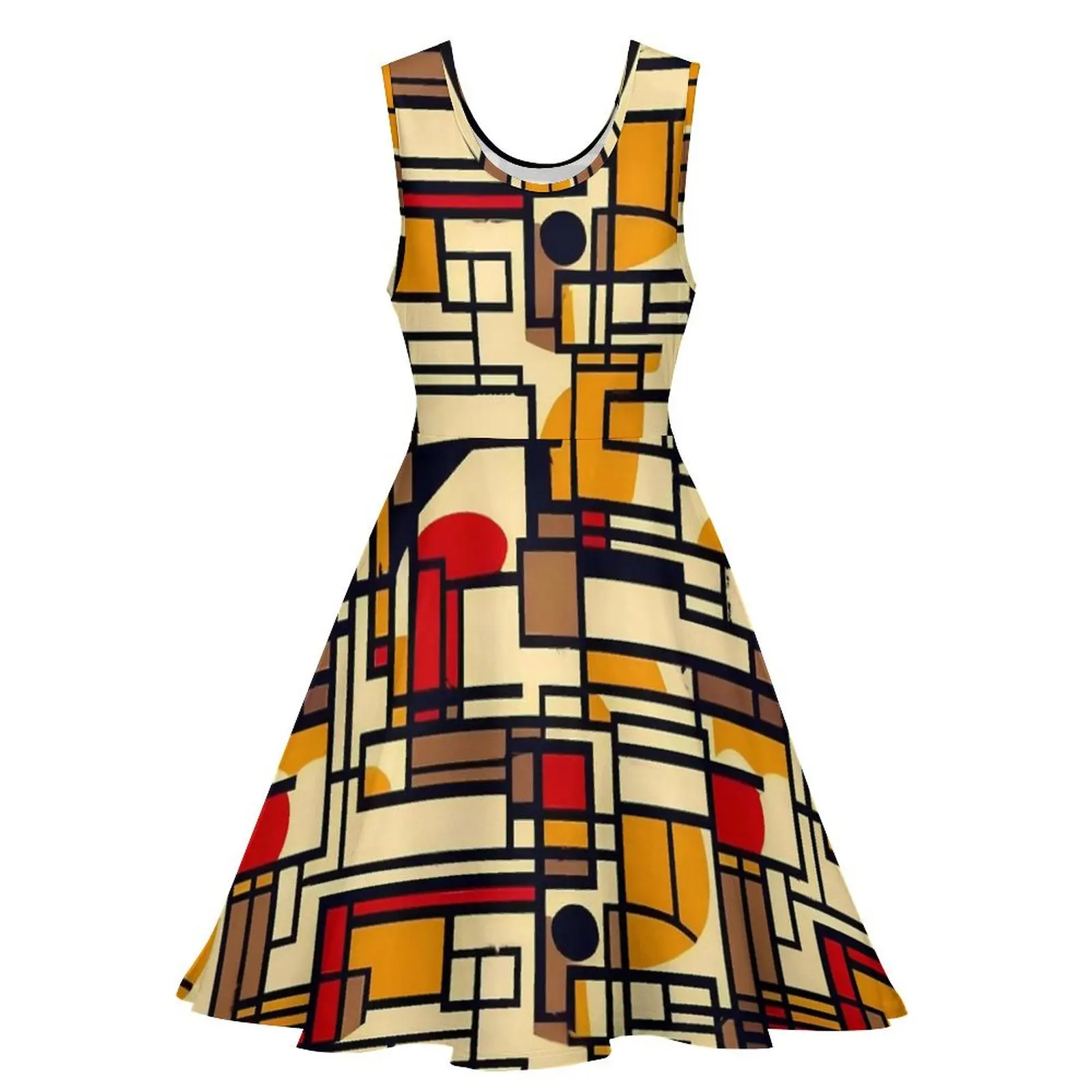 Vintage Geometrisches Kleid De Stijl Trendige Kleider Hohe Taille Casual Skate Kleid Weibliche Gedruckt Kleidung Geschenk