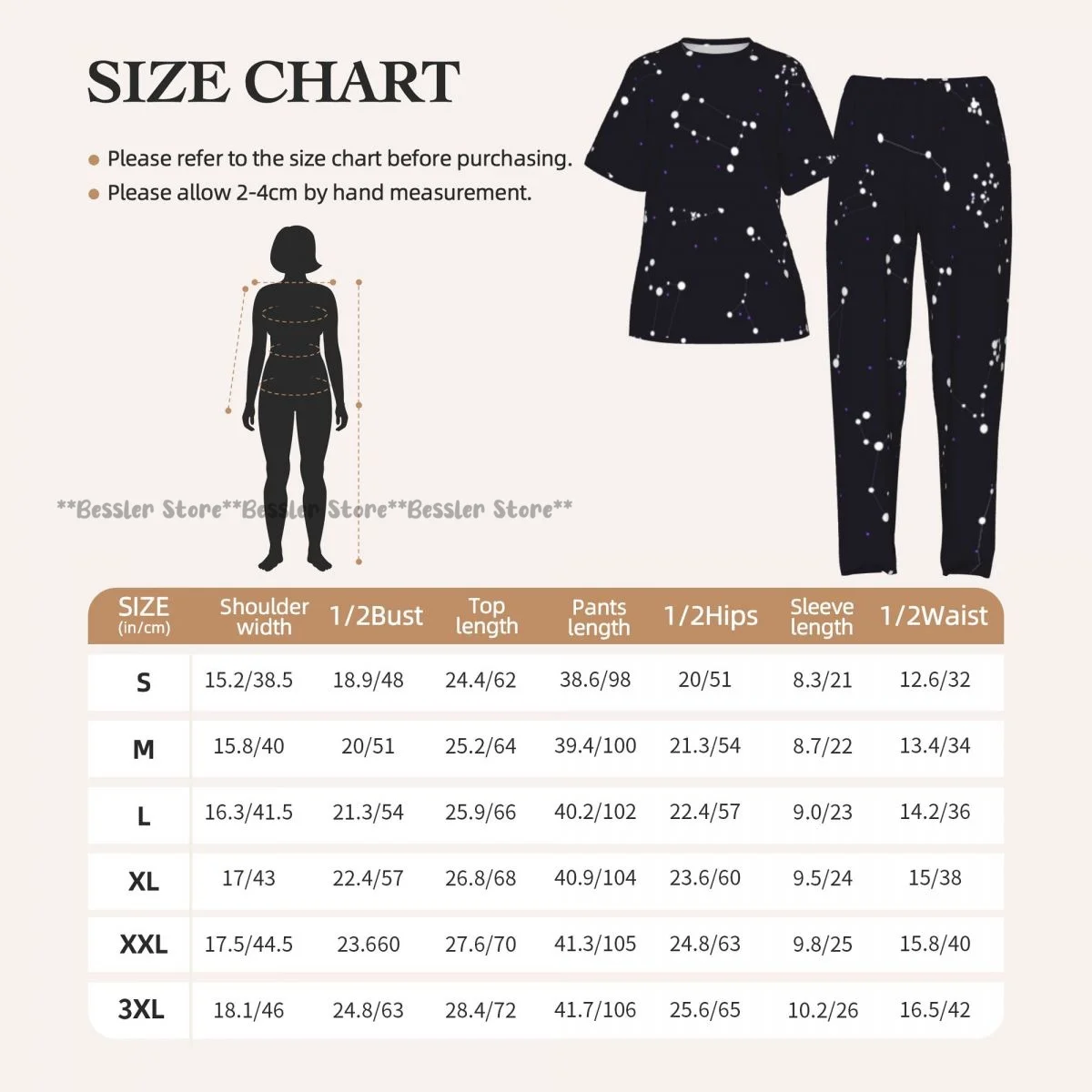 Women's Zodiac Stars On Cosmic Sky short sleeve trousers casual pajamas set view 6