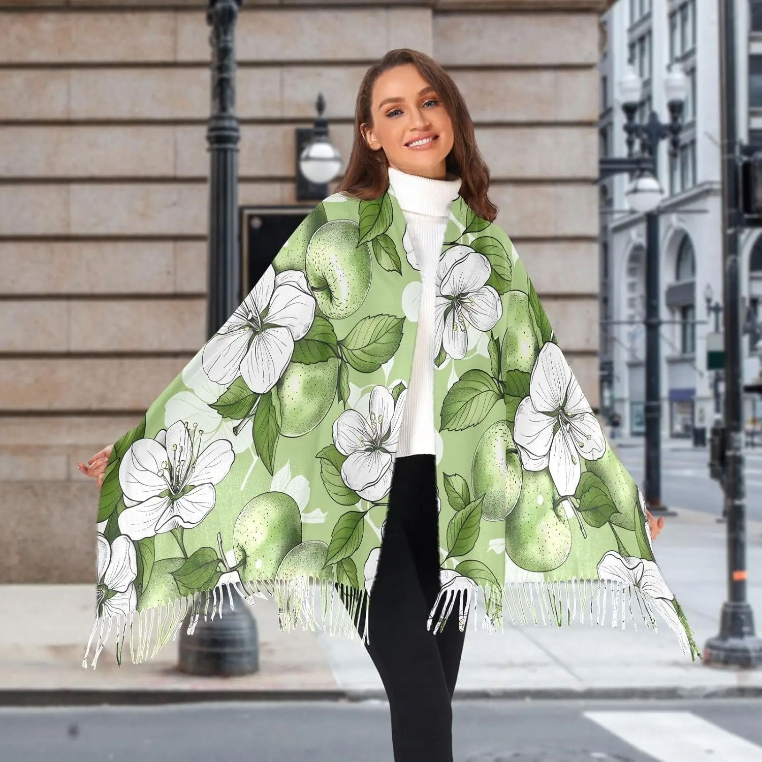 

Женские шарфы, зимний шарф, кашемировые шали из пашмины, накидки с цветами, красивые зеленые яблоки