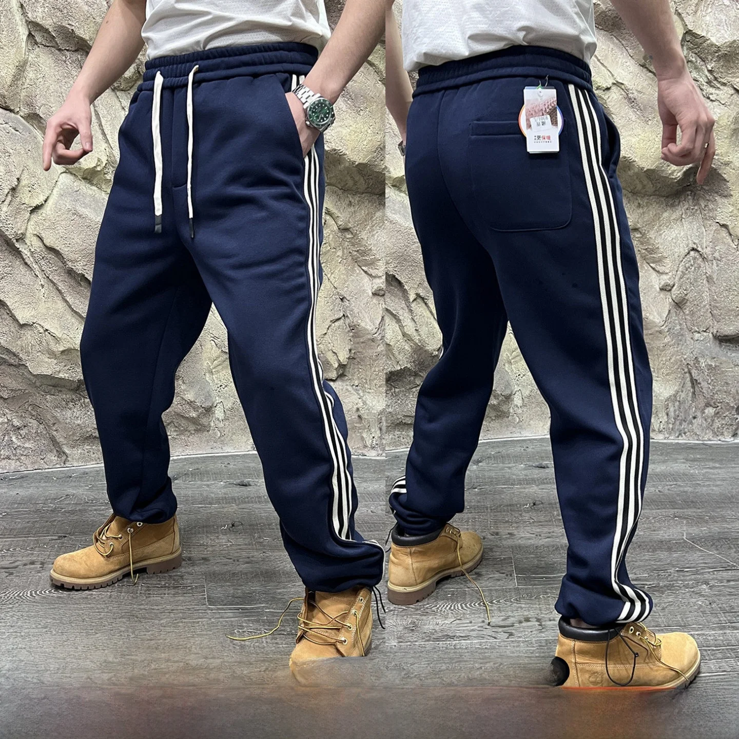 

Thiened Fce Lined Knitted Spor Casual Pants for Men Straight Leg Fit Autumn Winter Faionable Trousers Youth Cotton P...