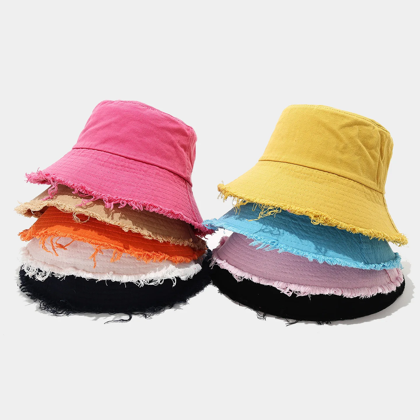 American Vintage Distressed Raw Edge Bucket Hat for Women Trendy Outdoor Casual Sun Hat Unique Fisherman Hats