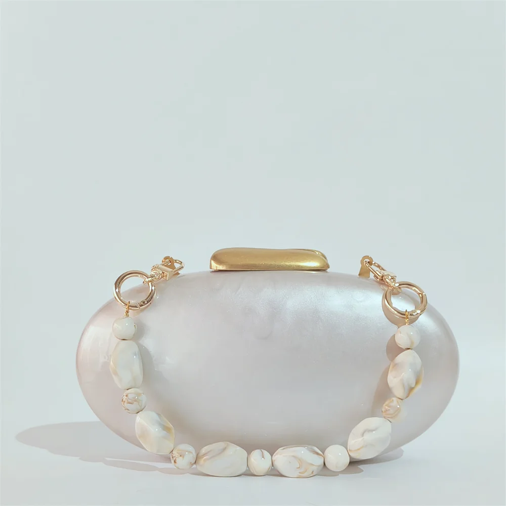 

Lady Shell Egg Chain Shoulder Bags Oval Shaped Acrylic Evening Handbags For Wedding Party Women Boutique Elegant Clutch Purses