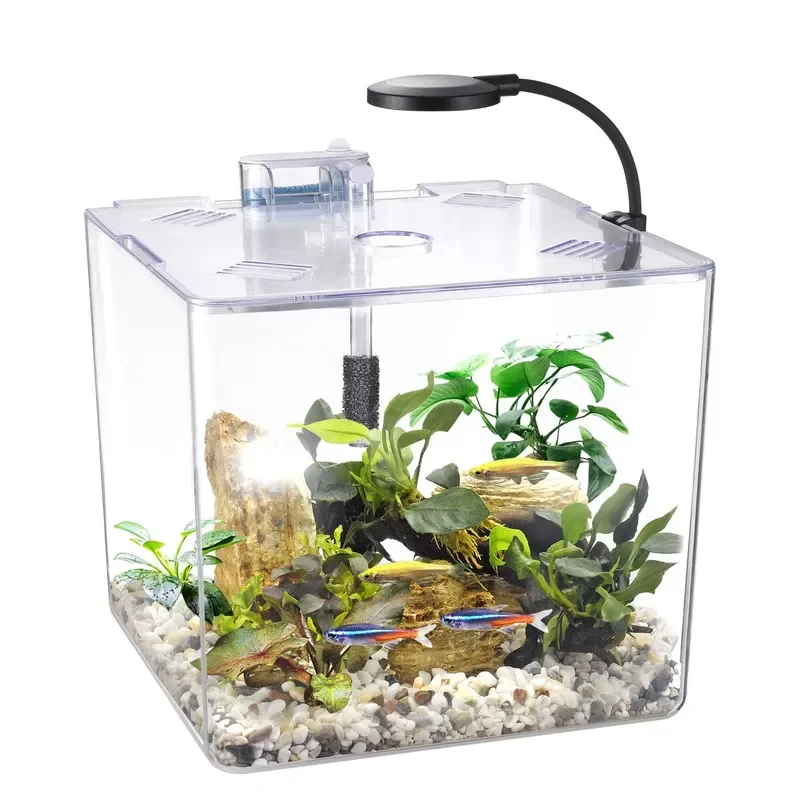 for Customizable 5L 13L Indoor Desktop Mini Aquarium Fish Tank Eco-Friendly Clear Square PMMA Glass with USB Desktop Lighting