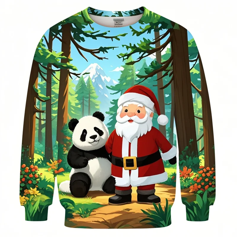 Cute Santa Claus Panda Graphic Sweatshirts Kawaii Aniaml Unisex Ugly Christmas Sweater Casual Female Pullovers Boy Streetwear