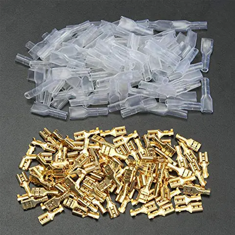 Kit d'assortiment de connecteurs de fil, 200 pièces, 2.8/4.8/6.3mm, épissure rapide, mâle et femelle, borne à sertir, avec manchon isolant