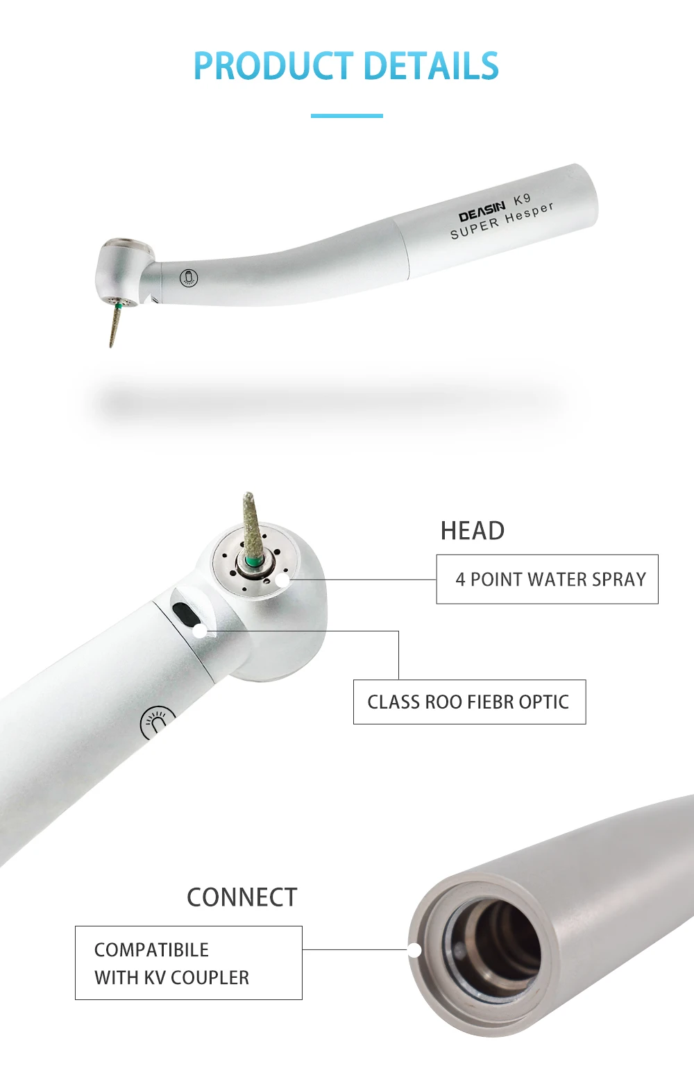 Zahnärztliches Hochgeschwindigkeits-Handstück mit Glasfaser-LED-Turbine 8000/M9000L für Kavo Schnellkupplung Zahnmedizinische Instrumente – Detail 4