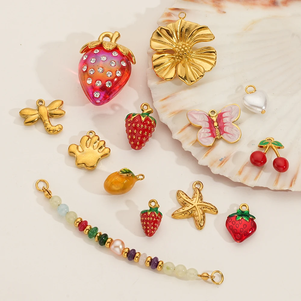 2-5pcs Colored Stainless Steel Flowers Fruit Animal Pendant Fashion Jewelry DIY Accessories Wholesale Manufacturer Direct Sales