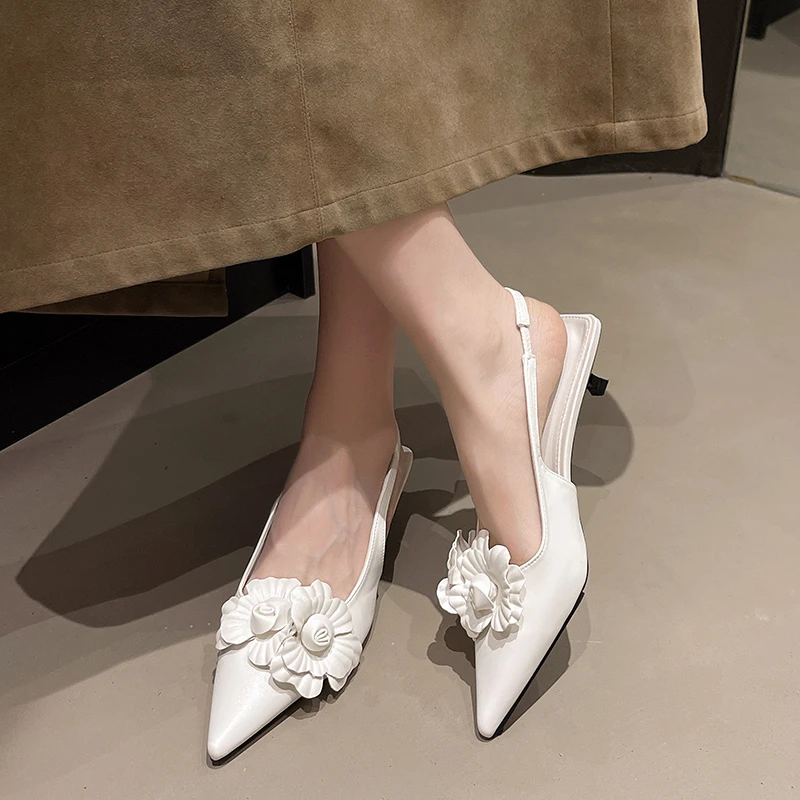 New Style Luxury Women's Mule Shoes Summer Fashion High Heel Flower Sexy Pointed Ladies Casual Outdoor Shoes Sweet White Sandals - view 5