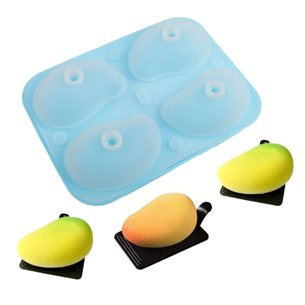 

New 4 Cavity 3D Mango Shape Cake Mold Silicone with 2 Funnels Fruit Pudding Mango Molds Decoration Mould Supplies Mousse Cake