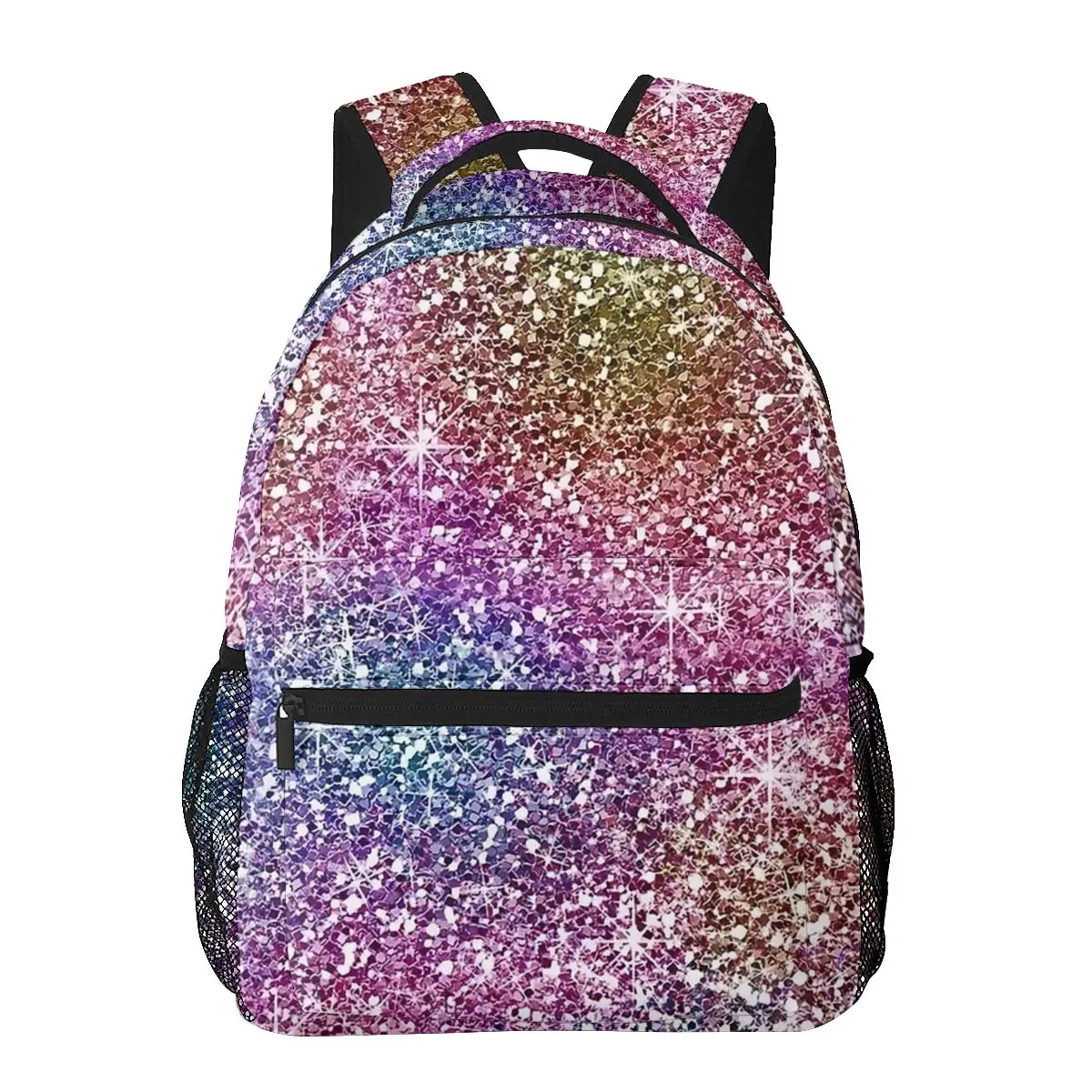 Mochila con textura de purpurina arcoíris para niños y niñas, morral escolar de dibujos animados para ordenador portátil, bolso de hombro de gran capacidad