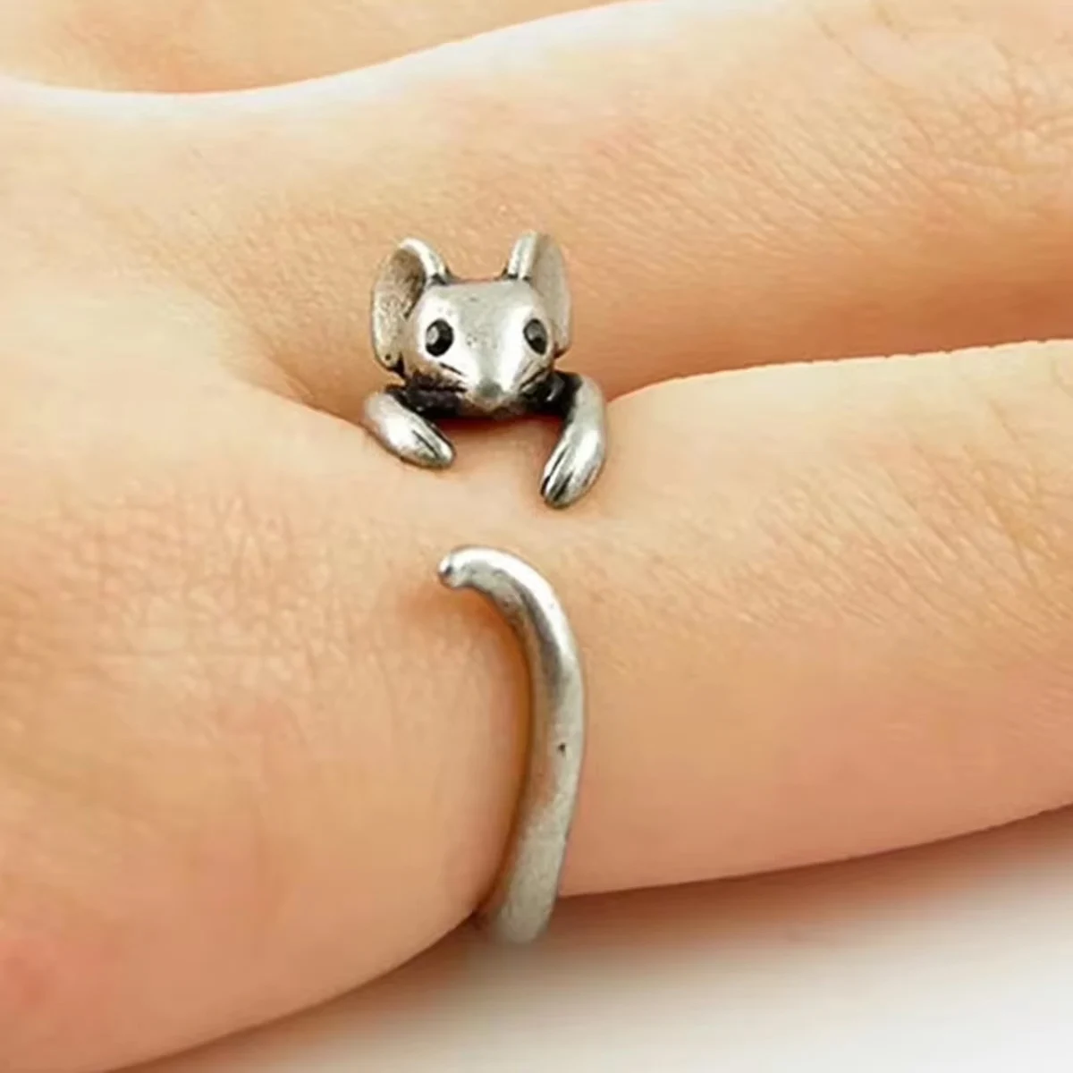 Silver Color Cute Mouse Shape Rings For Little Finger Vintage Antique Silver Color Animal Design Women Rings Jewelry Gift