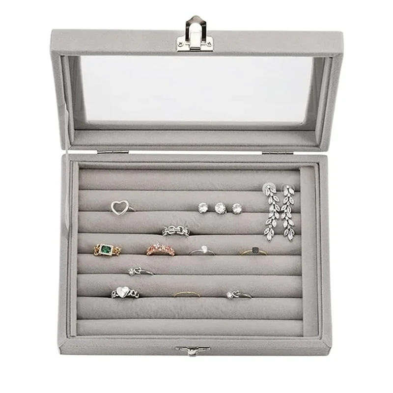 

Hot Sales Fashion Portable Velvet Jewelry Ring Jewelry Display Organizer Box Tray Holder Earring Jewelry Storage Case Showcase