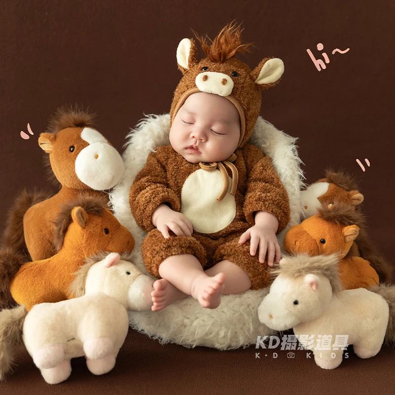 

Костюм для новорожденных 0-1 месяца, реквизит для фотосессии: мягкая шапочка-пони + комбинезон с длинными рукавами, плюшевые игрушки-лошадки, 6 предметов, аксессуары для студийной фотосъемки