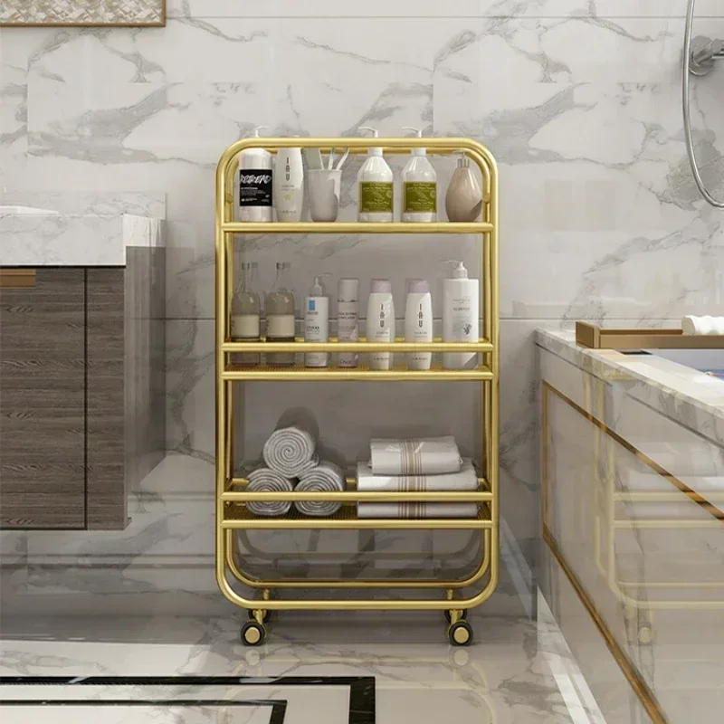 

Nordic Iron Bathroom Storage Shelf, 2-3 Layer Floor Stand Organizer, Living Room Kitchen Metal Rack with Wheels