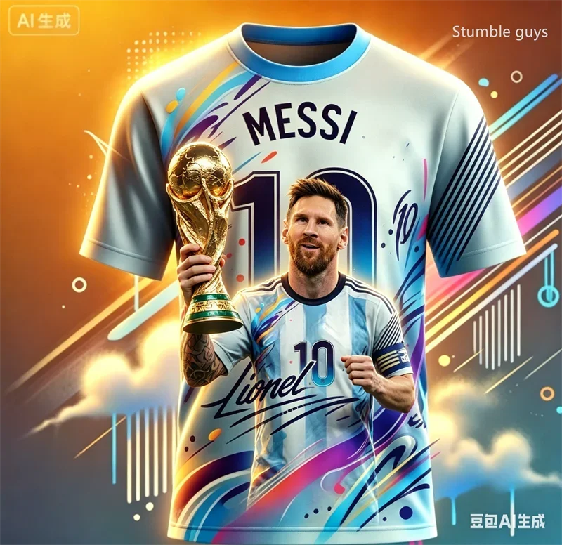 Herren Sommer Kinder Jungen Messi Fußball Kurzarm-T-Shirt Lässiges Sporttrikot Streetwear Oberteile Freizeit und Outdoor