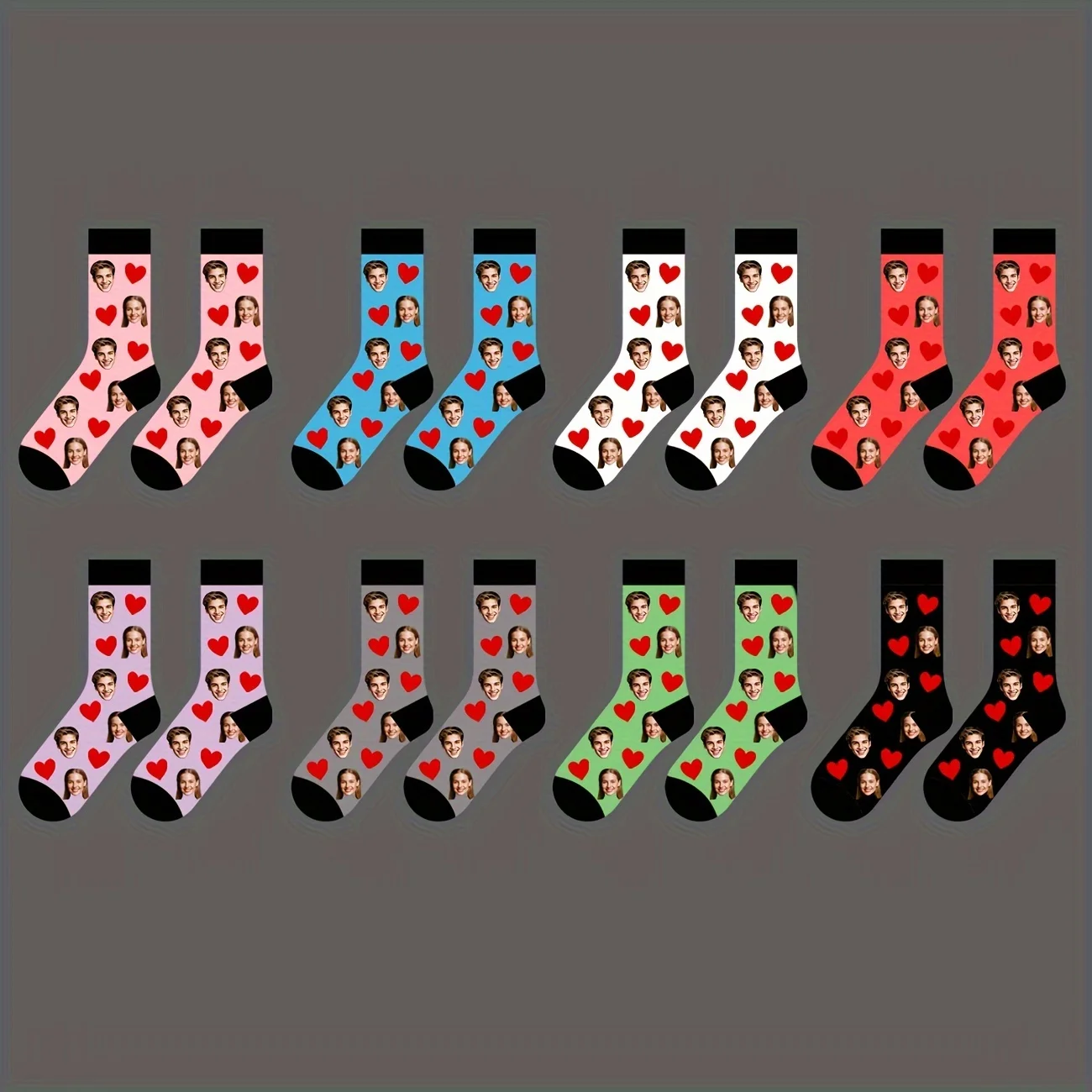 1 pair (single and double packaging) personalized photo couple customized socks-socks with customizable head, printed with your