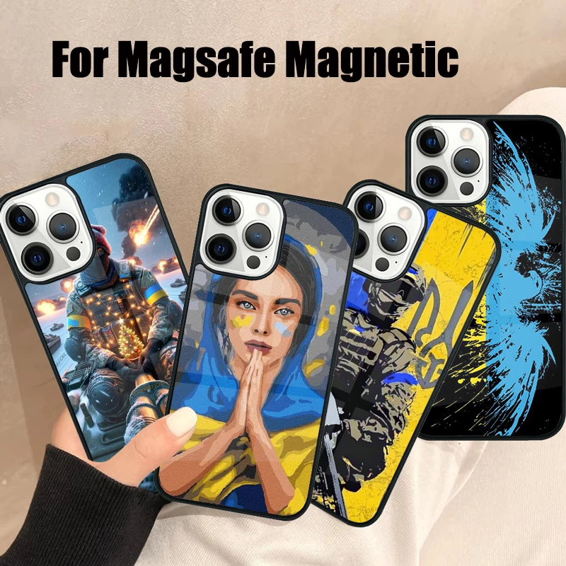 

Чехол Magsafe для телефона U-ukraine с флагом гранж для iPhone 16, 15, 14, 13, 12, 11 Pro Max Plus, зеркальный беспроводной магнитный чехол