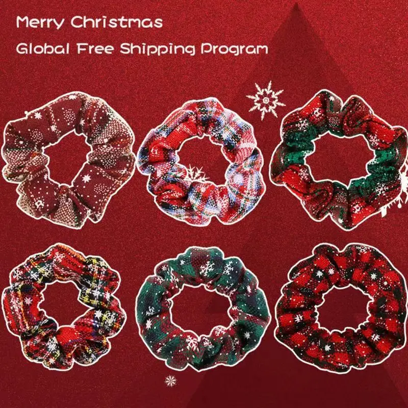 

Korean Christmas Scrunchies Cute Plaid Hair Scrunchy for Girls Thick Ponytail Holder New Year Winter Festival Hair Accessories