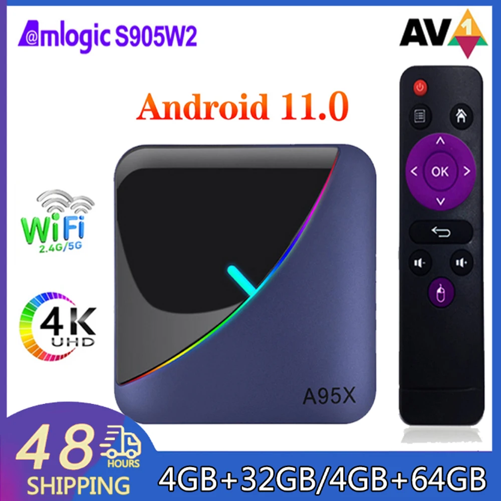 

Smart Android TV Box A95X F3 Air II RGB Light Android 11 Amlogic S905W2 Dual WiFi 4K BT5.0 100M AV1 HD Media Player A95XF3