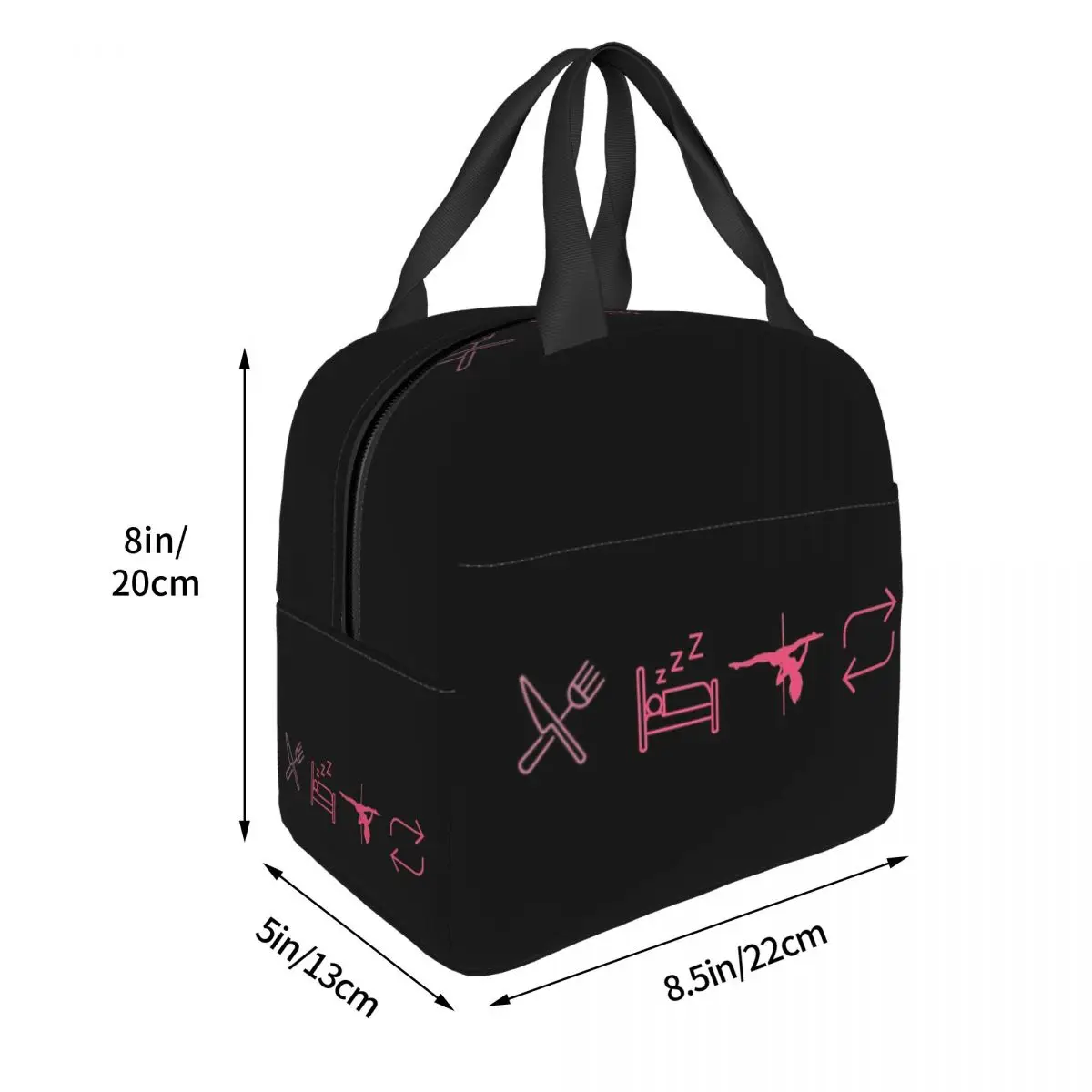 Eat, Sleep, Pole Dance, Repeat - Black Icons Lunch Bags Insulated Bento Box Lunch Tote Resuable Picnic Bags for Woman Children