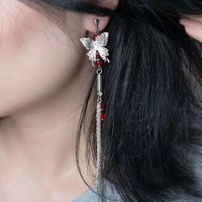 أقراط سماوية مشتقة من الكرتون ، أقراط الله يبارك الناس ، حبات حمراء الفراشة ، هدية قلادة الخاتم ، مجوهرات ، الأكثر مبيعًا