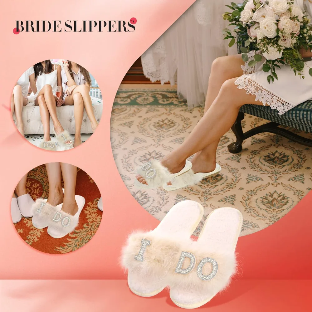 Flauschige Feder-Brautpantoffeln, Brautparty-Accessoire, süßes Foto-Requisit, Geschenk für Bräute, Hochzeitszubehör – Detail 4