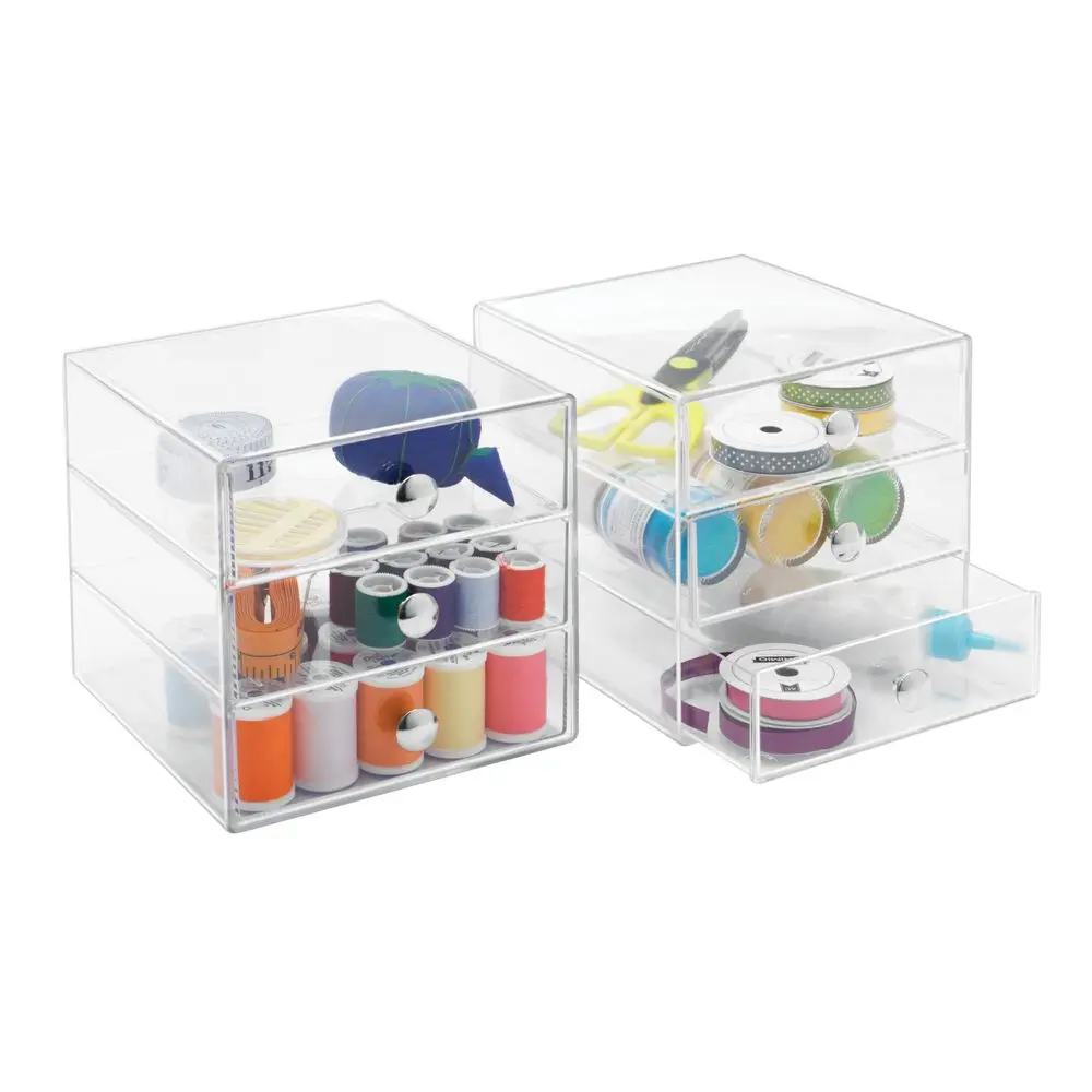 

Stackable 3Drawer Makeup Organizer for Bathroom or Vanity Storage Set of 2 Clear