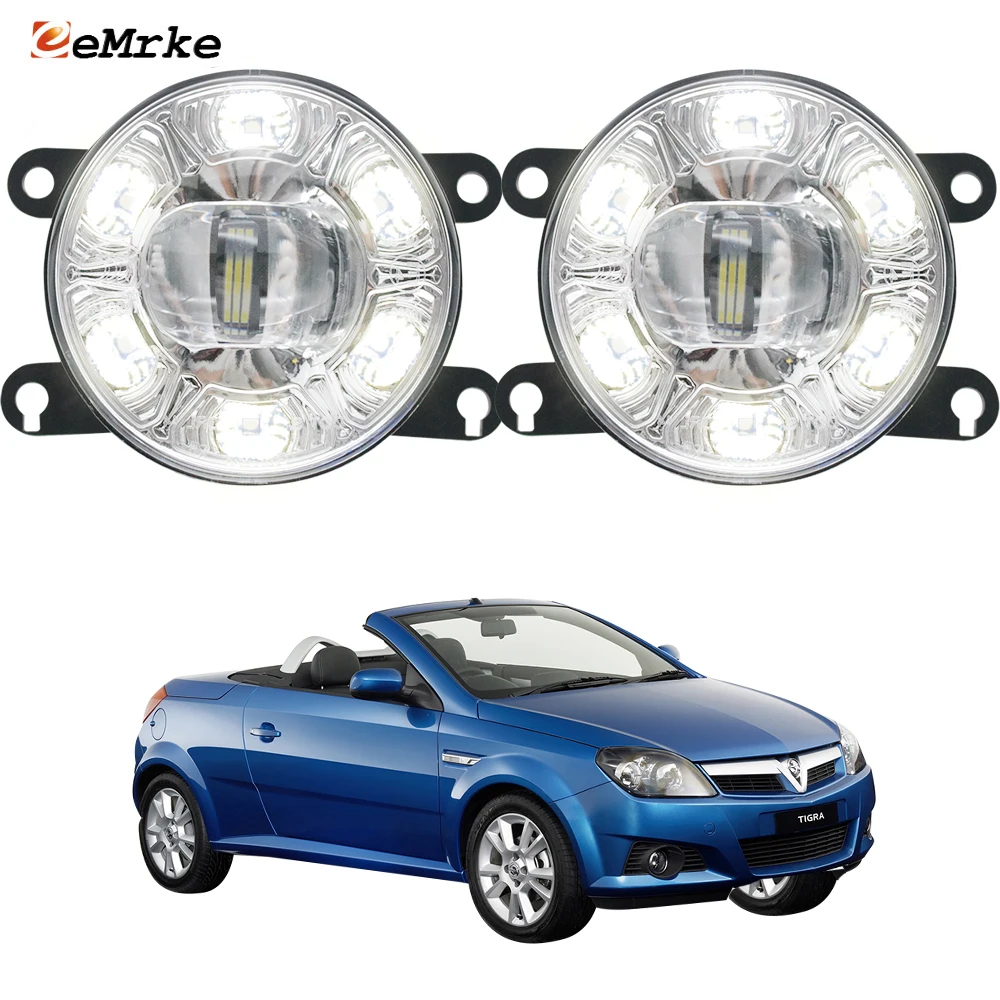 2x LED Fog Lights Assembly PTF for Opel Vauxhall Tigra TwinTop B, Holden Tigra XC with Lens + 6 DRL Car Daytime Running Light