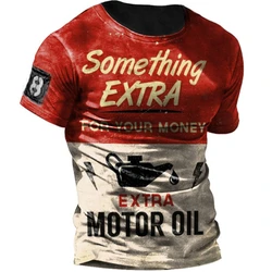 Camiseta vintage de motocicleta masculina, 3D Print, casual, manga curta, solta, camisetas extragrandes, moletom masculino, roupa de cima, Camise