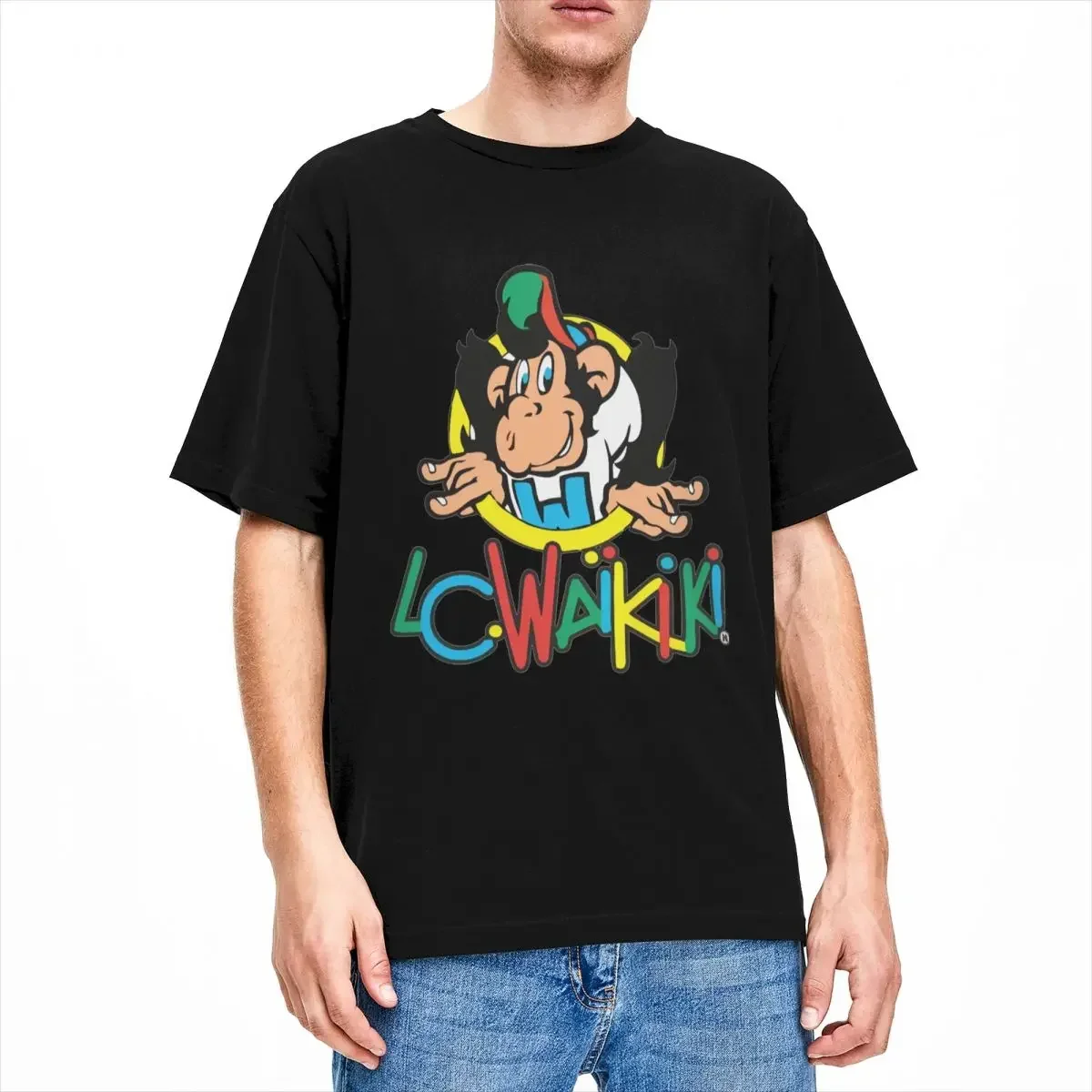 Lc Waikiki Singe Monkey Cartoon T Shirt Merch Men Women 100% Cotton Crazy Crew Neck Tee Shirt Short Sleeve Clothing Gift Idea