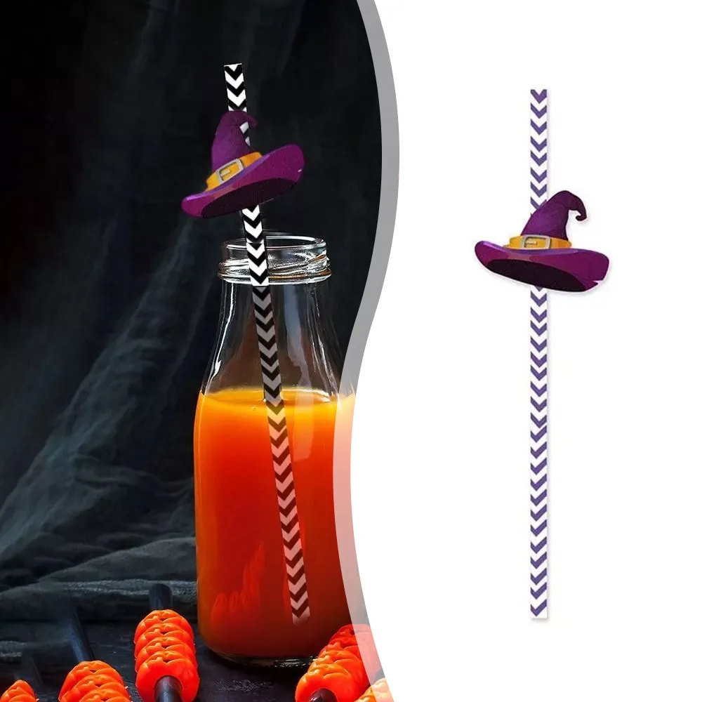 

24Pcs Halloween Disposable Straws Pumpkin Spider Witch Happy Halloween DIY Decoration for Home Kids Horror Party Supplies