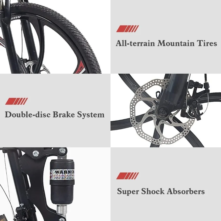 Bicicleta de Montaña plegable de 26 pulgadas con acero rico en carbono, bicicleta urbana de 21 velocidades con bicicleta plegable de doble suspensión para adultos, hombres y