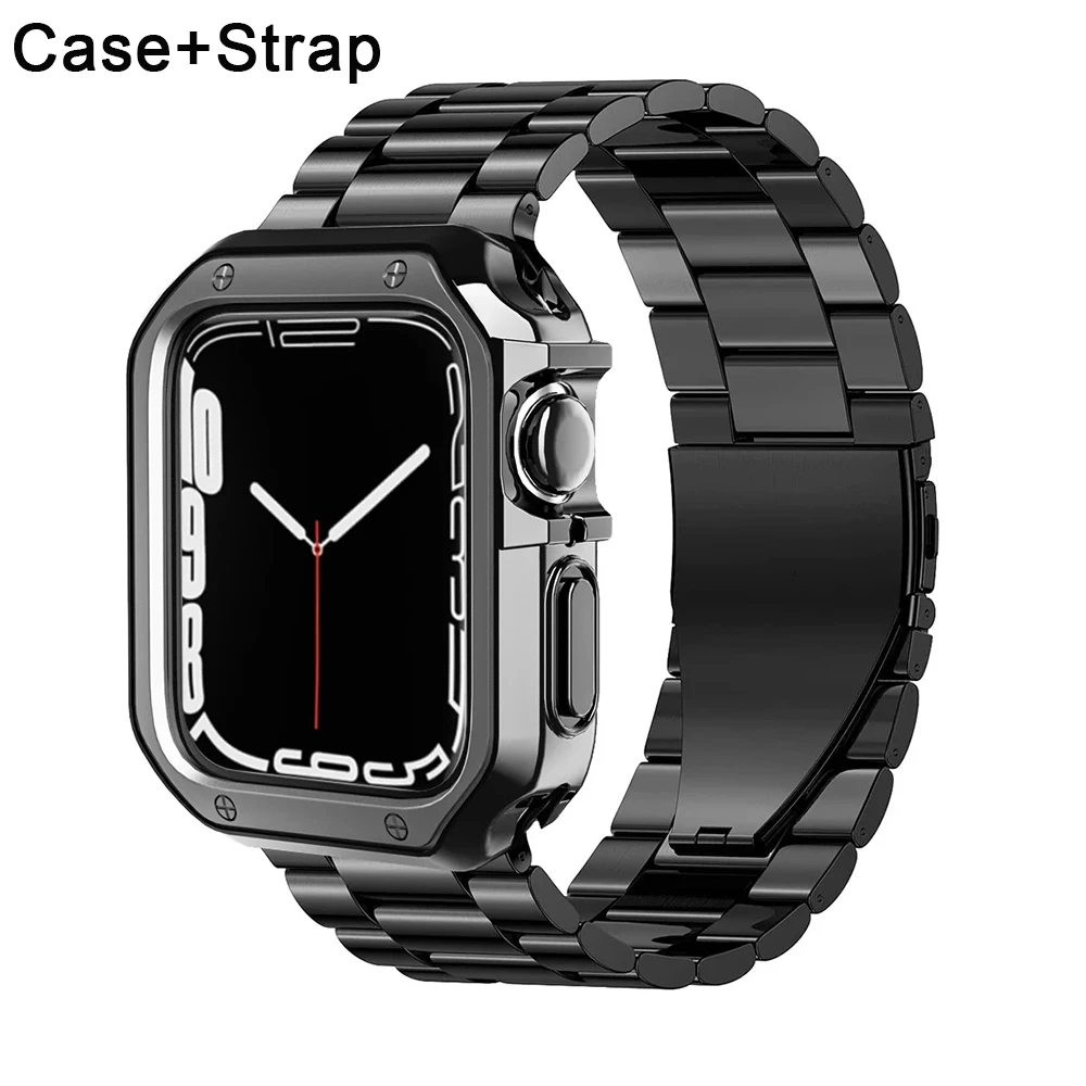 Stainless Steel Strap + Ultra Case for Apple Watch Band 49mm 45mm 41mm 40mm 44mm for Iwatch Series 7 6 5 SE 8 9 Ultra 4 3 2 1