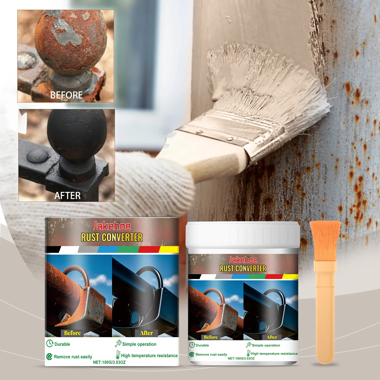 Jakehoe Anti-Rust Conversion Paint Metal Rust-Proof Paint Rust Converter Equipment Protective Coating Cleaning and Maintenance