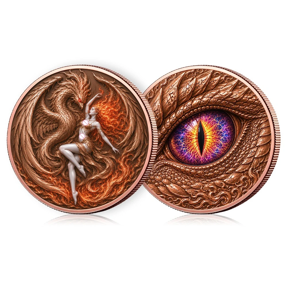 5 OZ .999 Fine Copper Coin High Relief Phoenix Fire Goddess Copper Challenge Coin Desktop Decoration Hobby Souvenir Gift