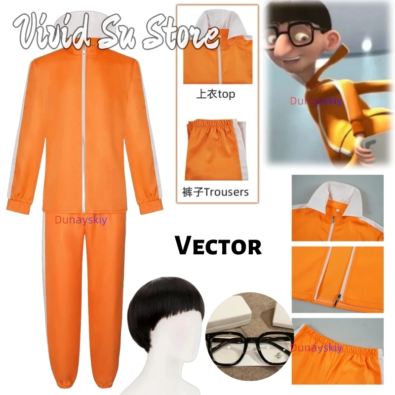 Movie Vector Cosplay Victor Set Mushroom-shaped Costume Orange Jakect Pant Glasses Wig Outfits Halloween Fancy Suit Party Prop