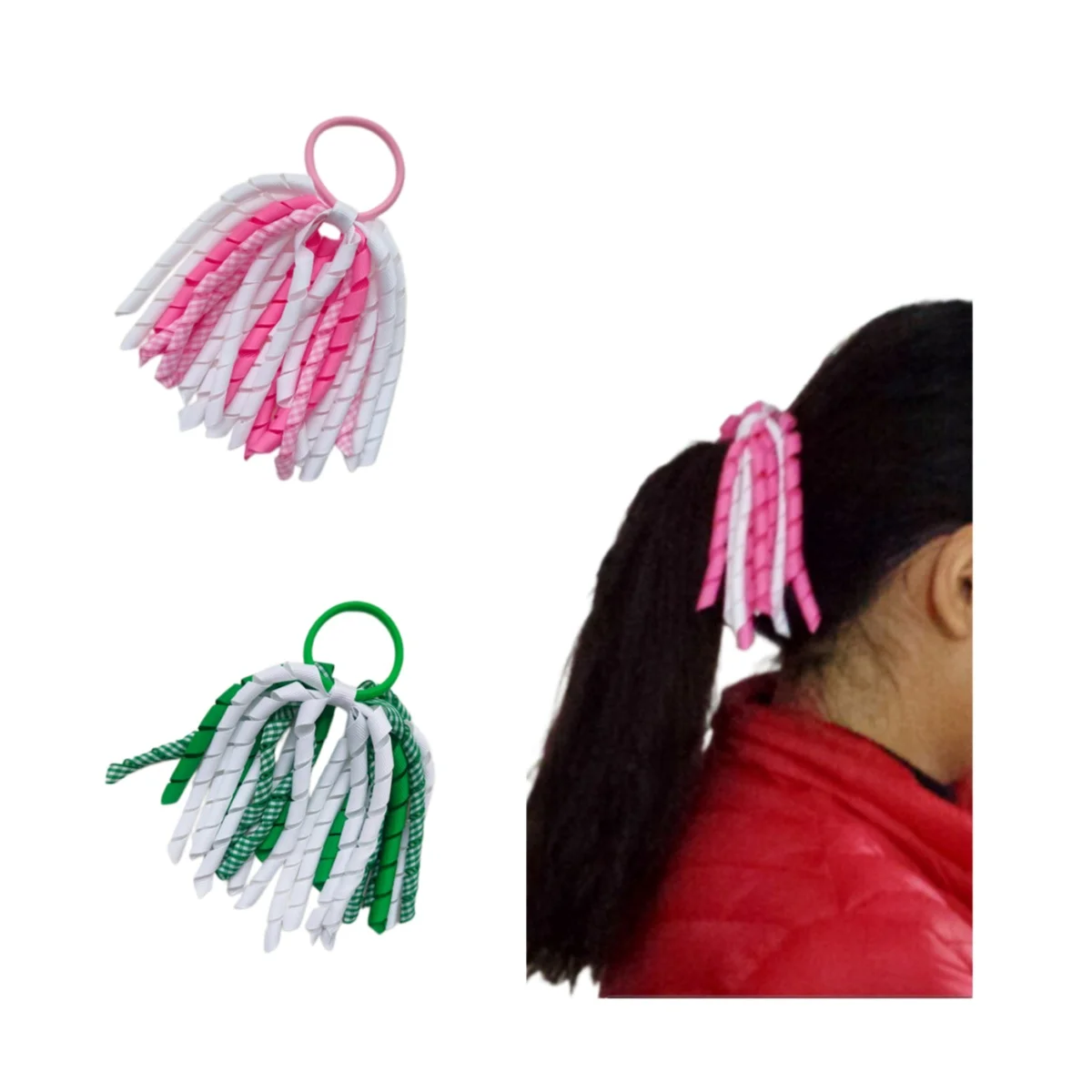 

Girl Plaid Hair Clip Ties Gingham Corker 5" Loop Elastic Hairband Curly Ribbon Korker Lady Sports Ponytail Holders 20Pcs