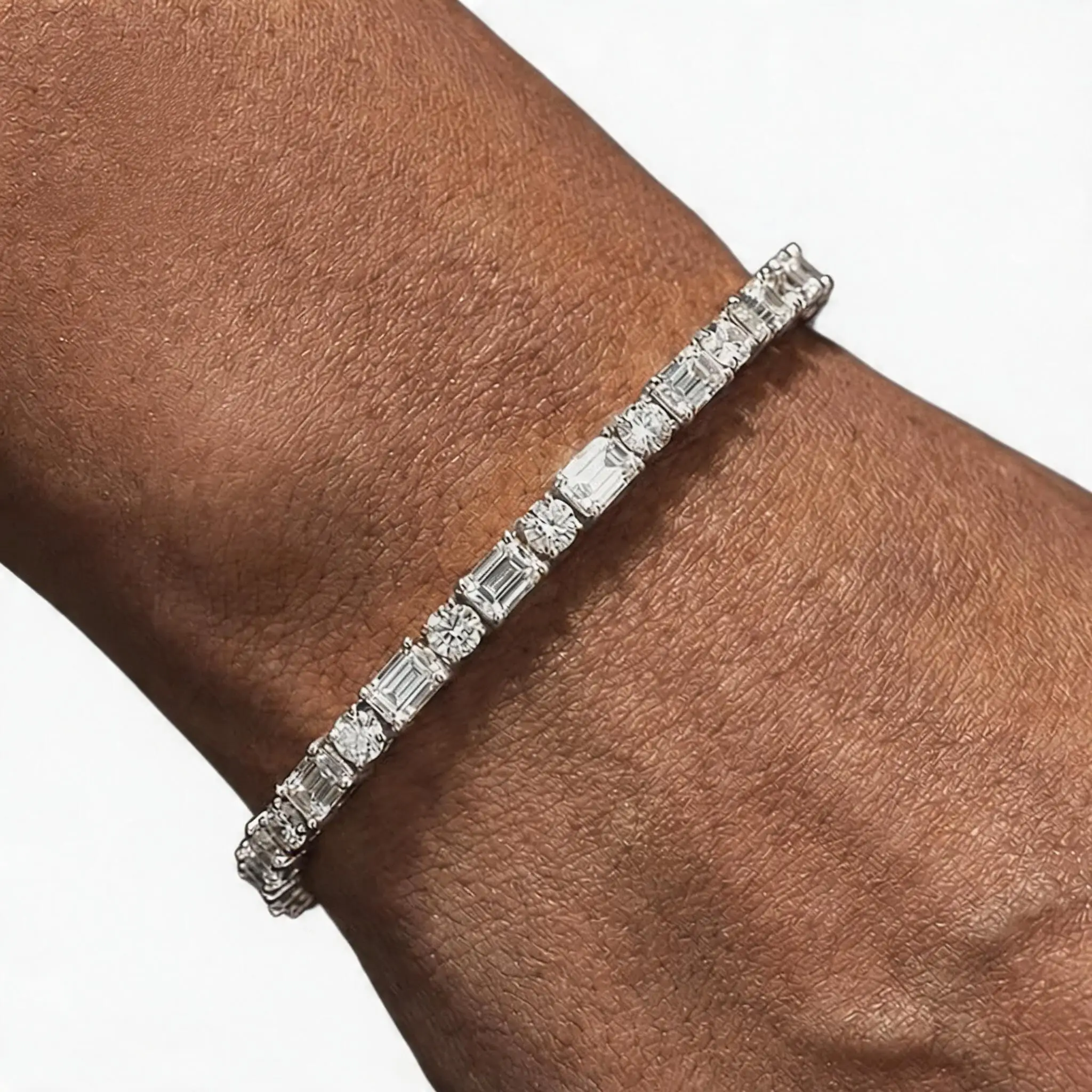 

Emerald Round Cut Moissanite Tennis Bracelet S925 Silver Plated 18k Gold Lab Diamond Wedding Bridal Chain