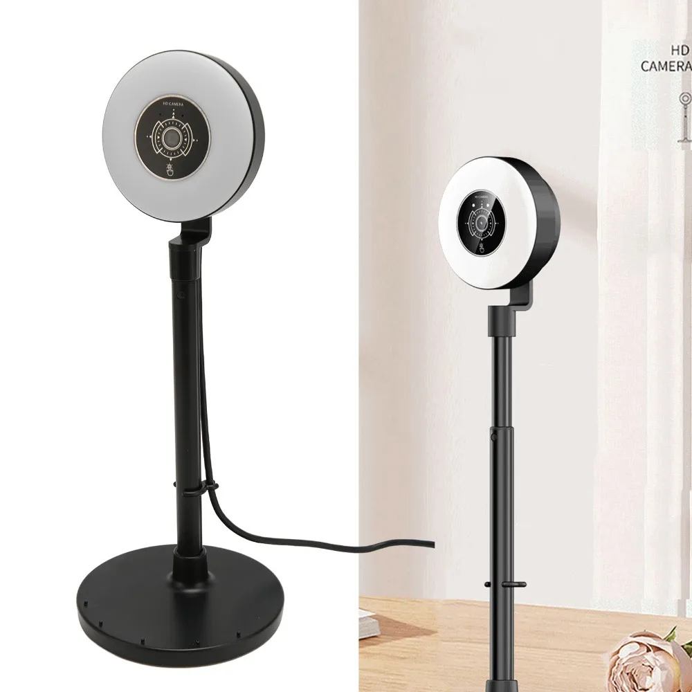 1080P HD Webcam with Fill Light & Phone Holder Built In Microphone Retractable Pole Autofocus Webcam 3 Adjustable Light Modes