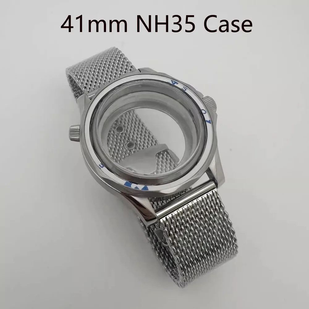 

Корпус из розового золота 41 мм для механизма NH35, браслет с сетчатым ремешком, корпус из нержавеющей стали 316L Sea Master 300 для мужских наручных часов, запчасти.