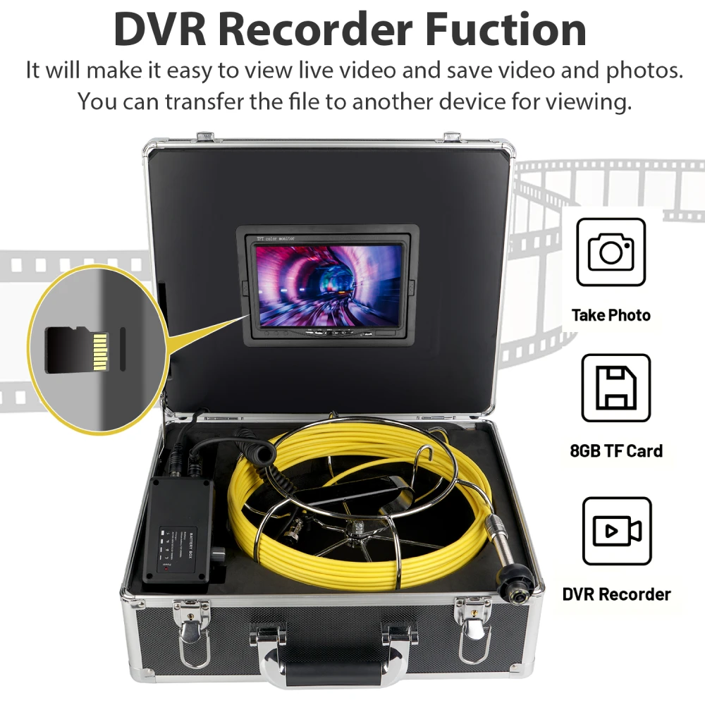 Sewer Pipe Inspection Camera 32GB Card DVR IP68 Drain 18mm Sewer Pipeline Industrial Endoscope with 7 Monitor