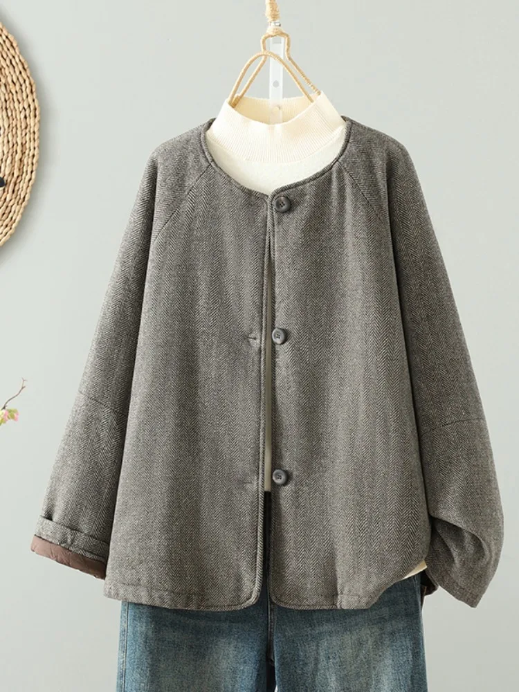 

Ретро-кардиган из хлопка с круглым вырезом для женщин, зимний, свободный, повседневный, на пуговицах, удобный, с длинными рукавами, для мам