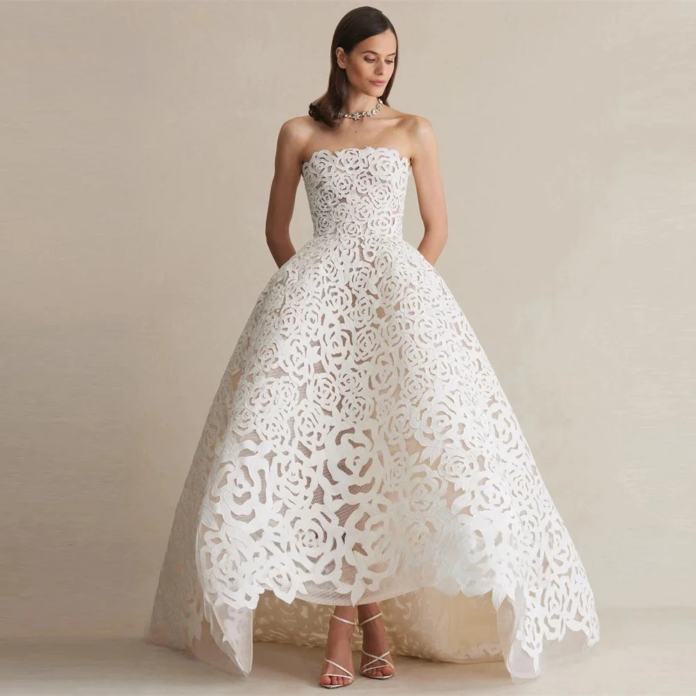 

Sexy Strapless Full Lace A Line Wedding Dresses Vestido de noiva Modern Bridal Gowns Customised Corset Back Robe de mariage