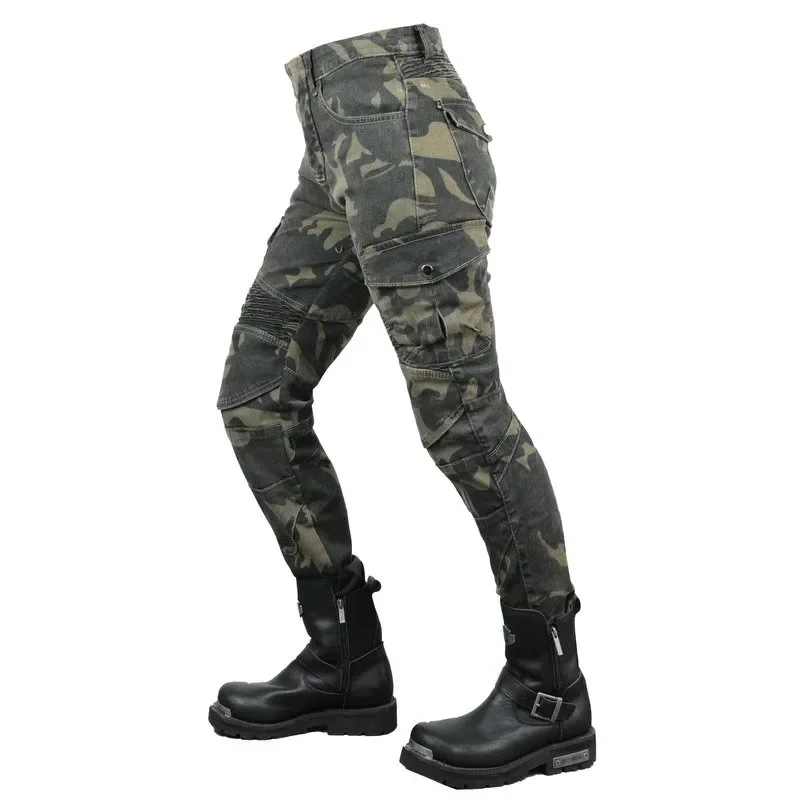 

Female Motorcycle Knight Riding Protective Pants Volero Camouflage Green Locomotive Jeans Women's Straight Casual Trousers