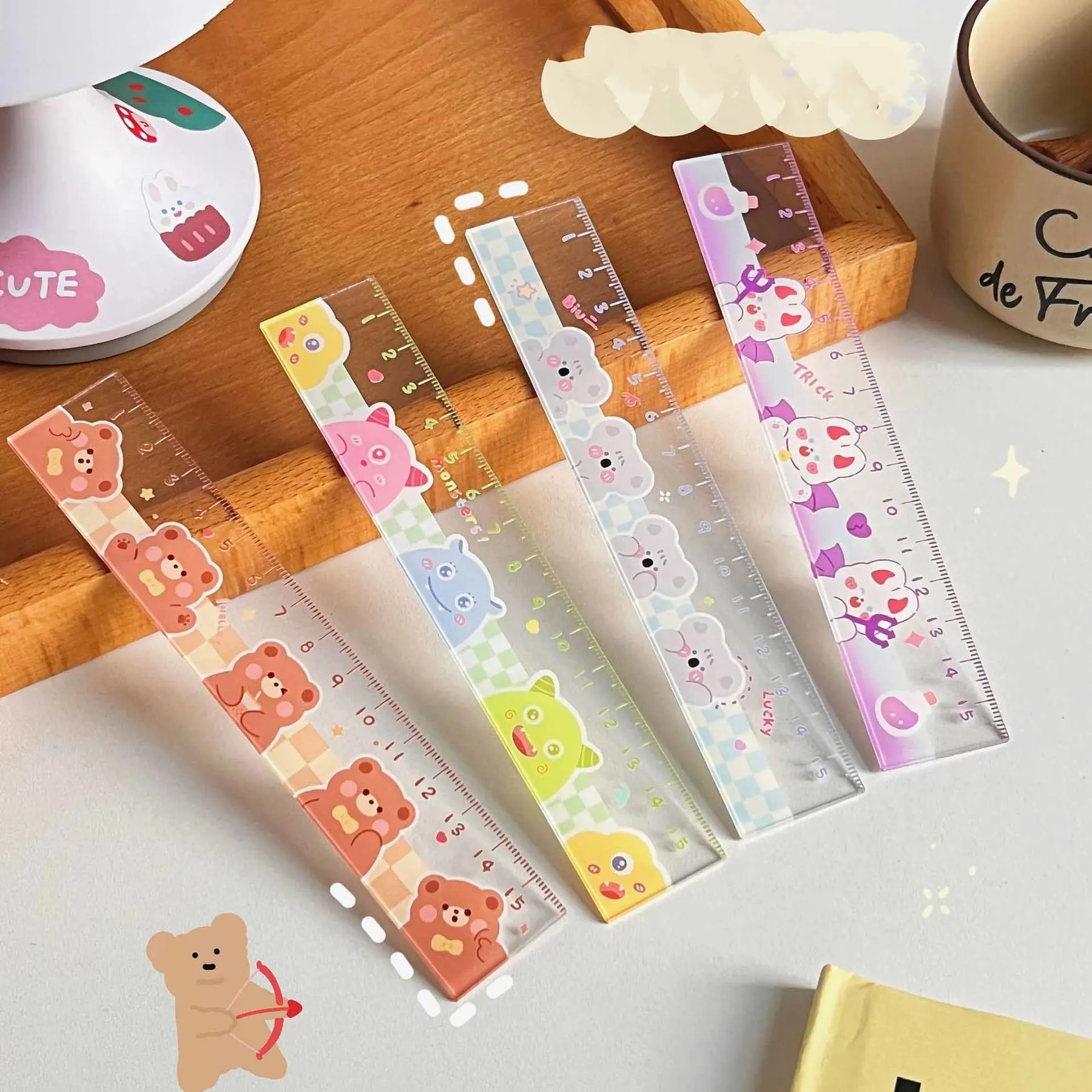 1 Piece Lytwtw's Cute Animals Straight Kawaii Christmas Ruler Tools Stationery Cartoon Drawing Office School Measuring