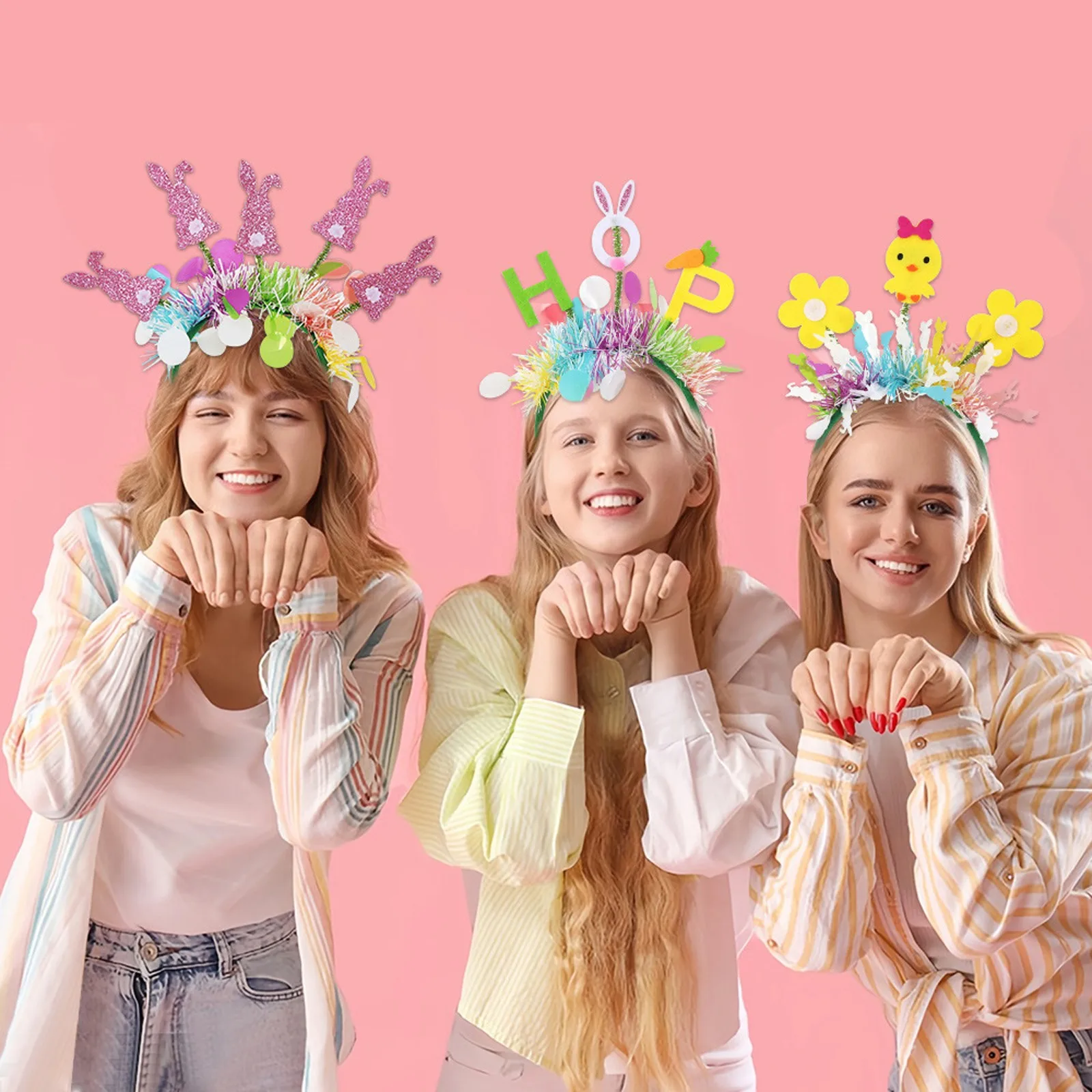 2025, Ostern-Party-Haarschmuck, Hasenohren-Stirnband, Cartoon-Küken, buntes Ei, DIY-Foto-Requisiten, Frohe Ostern, Kopfbedeckung, Dekor