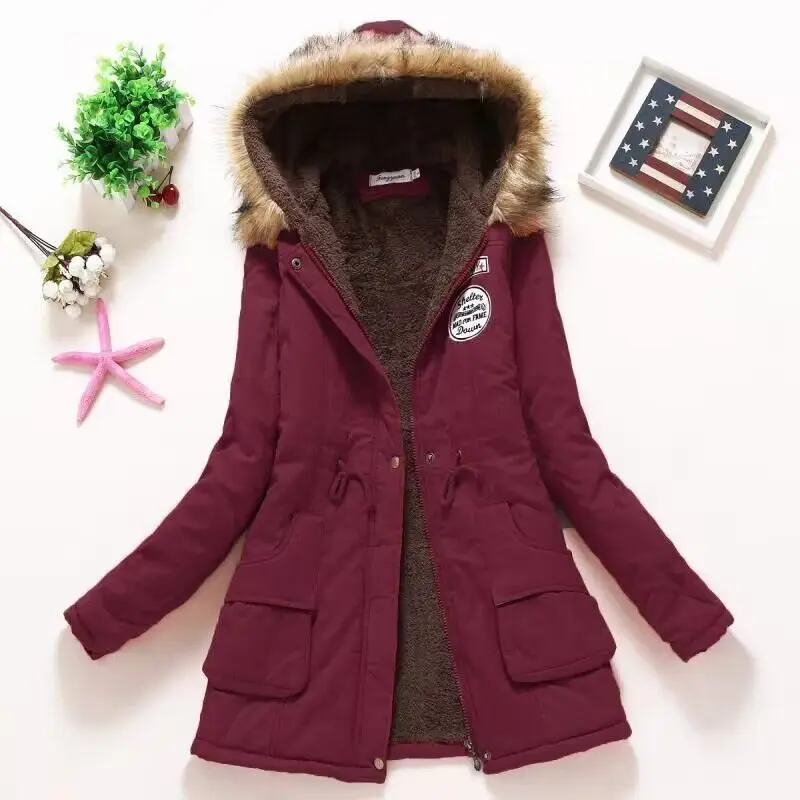 

Winter Coat Women's Soft Cotton Filled Down Cotton Slim Fitting Coat Embossed Hooded Parka Filled Warm Winter Jacket Women