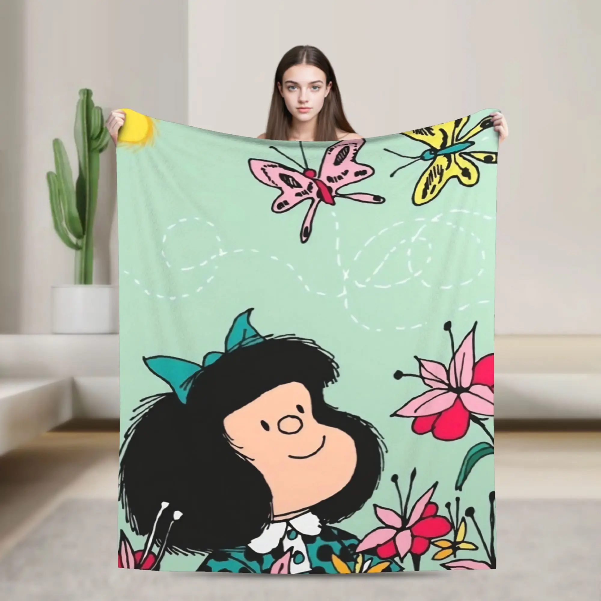 Mafaldas Cartoon Flowers Wool Blanket  Custom Throw Blanket for Home 125*100cm Bedspreads