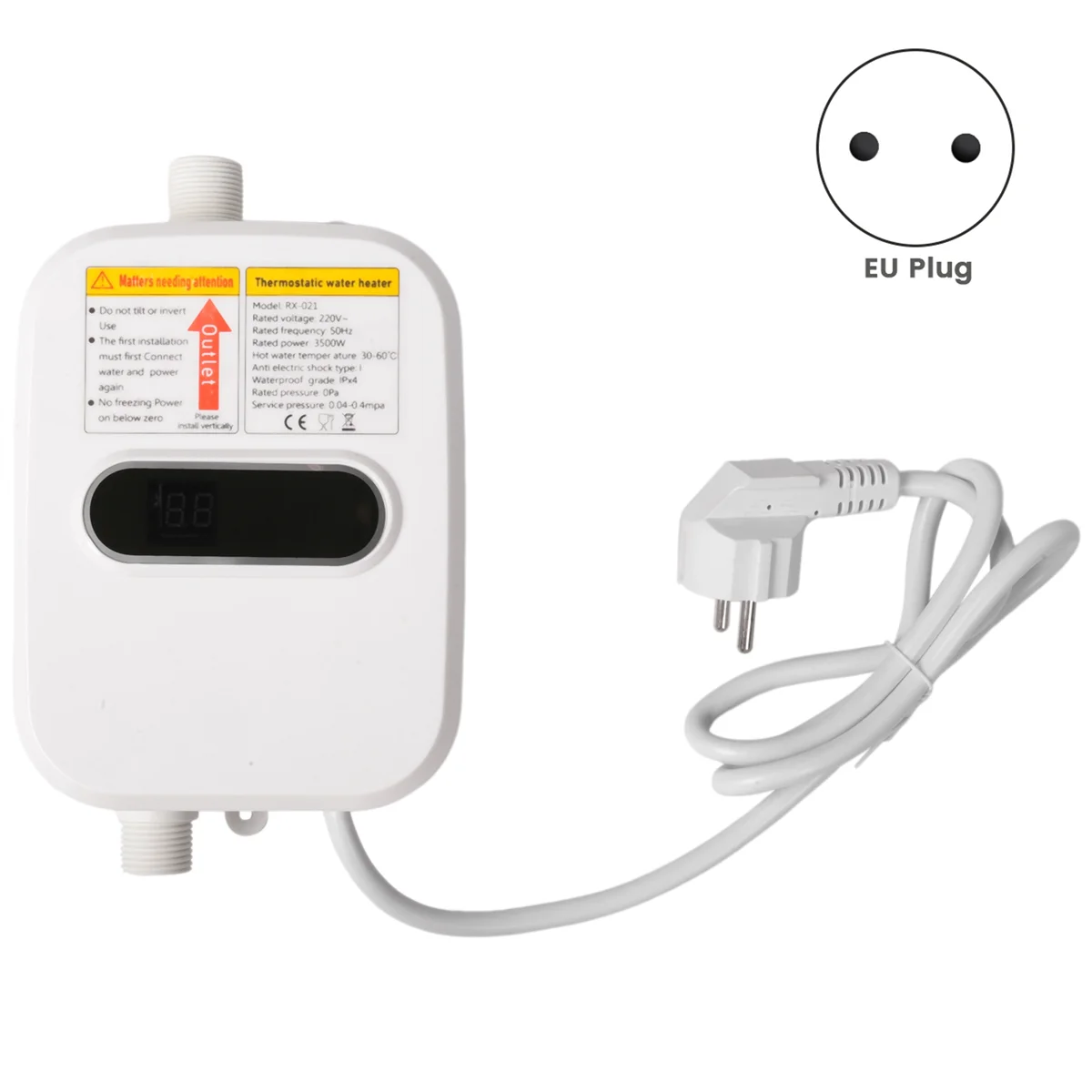 Chauffe-eau instantané avec affichage numérique, prise UE, douche chaude, 220 W, 3500 V