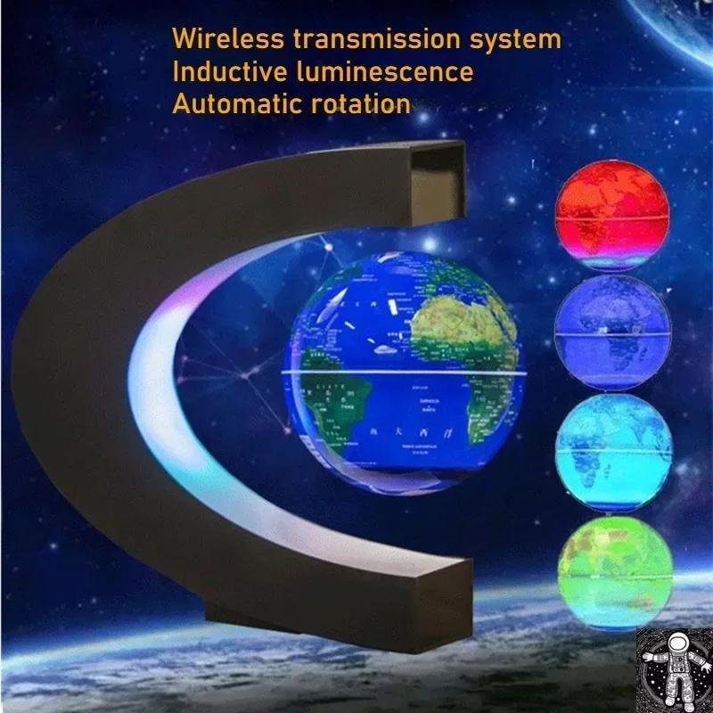 Innovative Magnetic Levitation Globe with Illuminated Self-Rotating Night Light, Unique Office Decor and Birthday Present